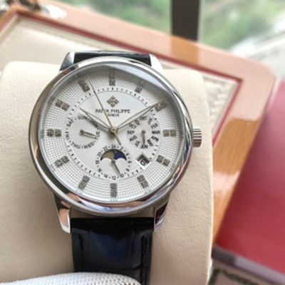  PATEK PHILIPPE White Face Belt Style  9100  Automatic Movement  White 40mm Watch